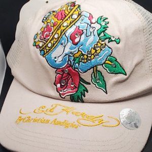 Ed Hardy X Christian Audigier Embroidered Trucker Hat with Rhinestones